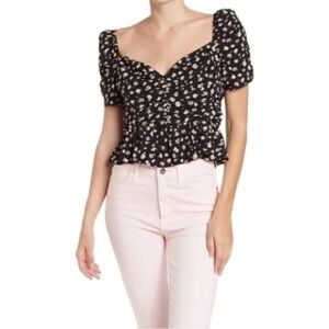 NWT! ASTR the Label Puff Sleeve Black Pink Ditsy Floral Top - Size Medium